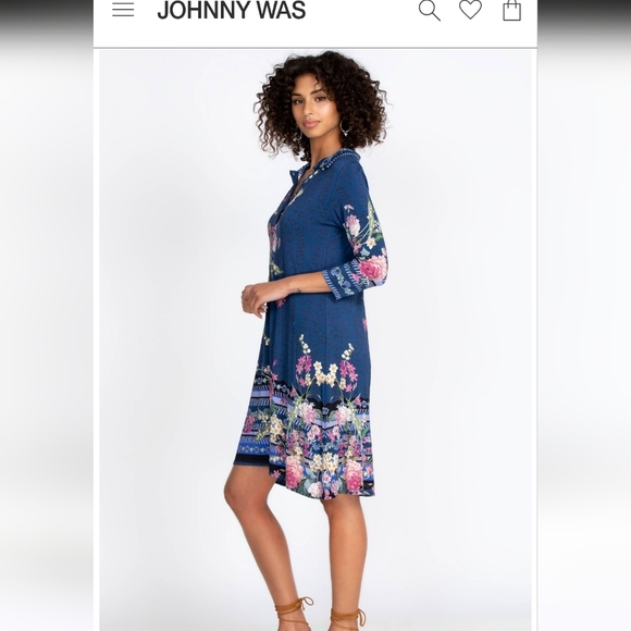 Johnny Was Willowa Polo Tunic Dress Size M Floral Boho Button Front Bamboo Blend - Picture 2 of 11